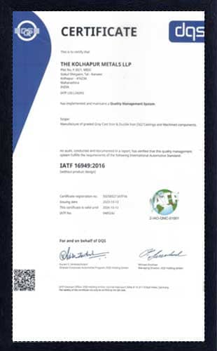 Kolhapur Metals - IATF Certificate