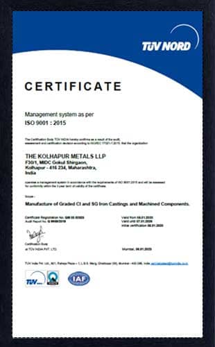 Kolhapur Metals - ISO Certificate